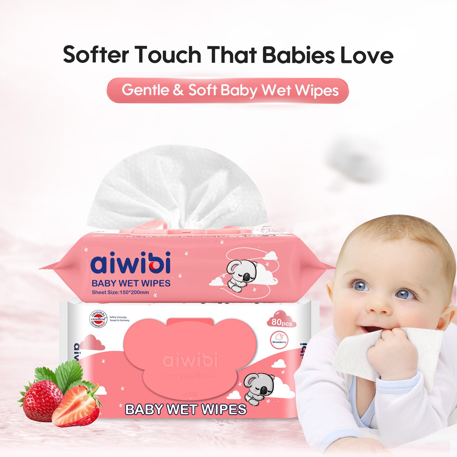 Gentle Soft Baby Wet Wipes 80Pcs—Strawberry