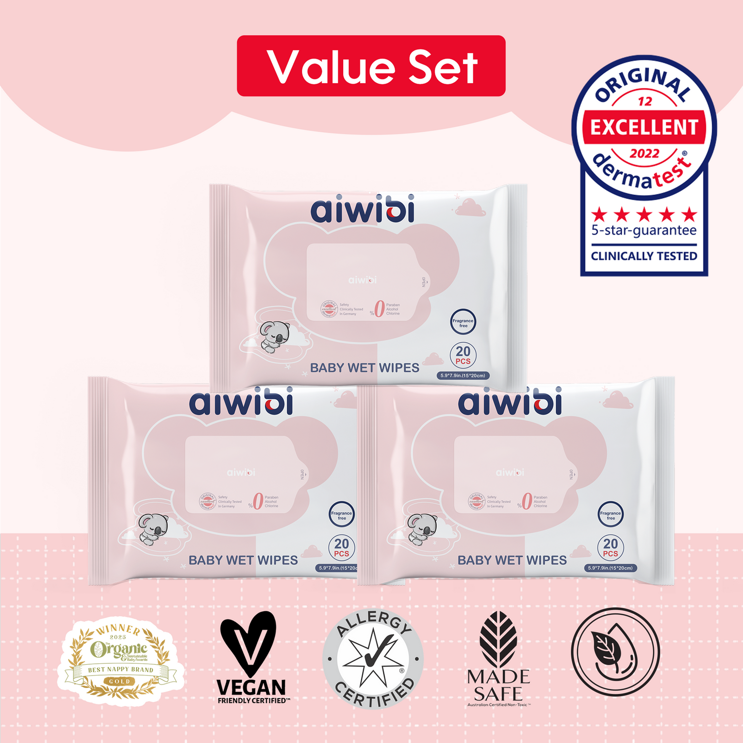Gentle Soft Baby Wet Wipes 20Pcs—Fragrance free*3