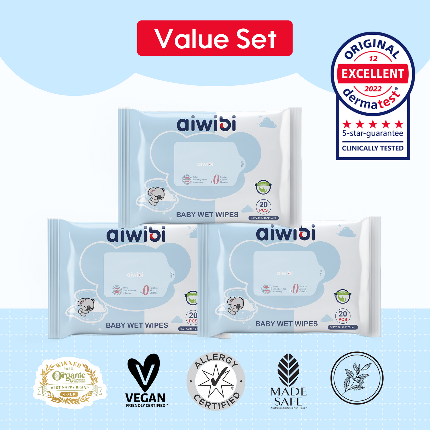 Gentle Soft Baby Wet Wipes 20Pcs—Natural tea oil*3