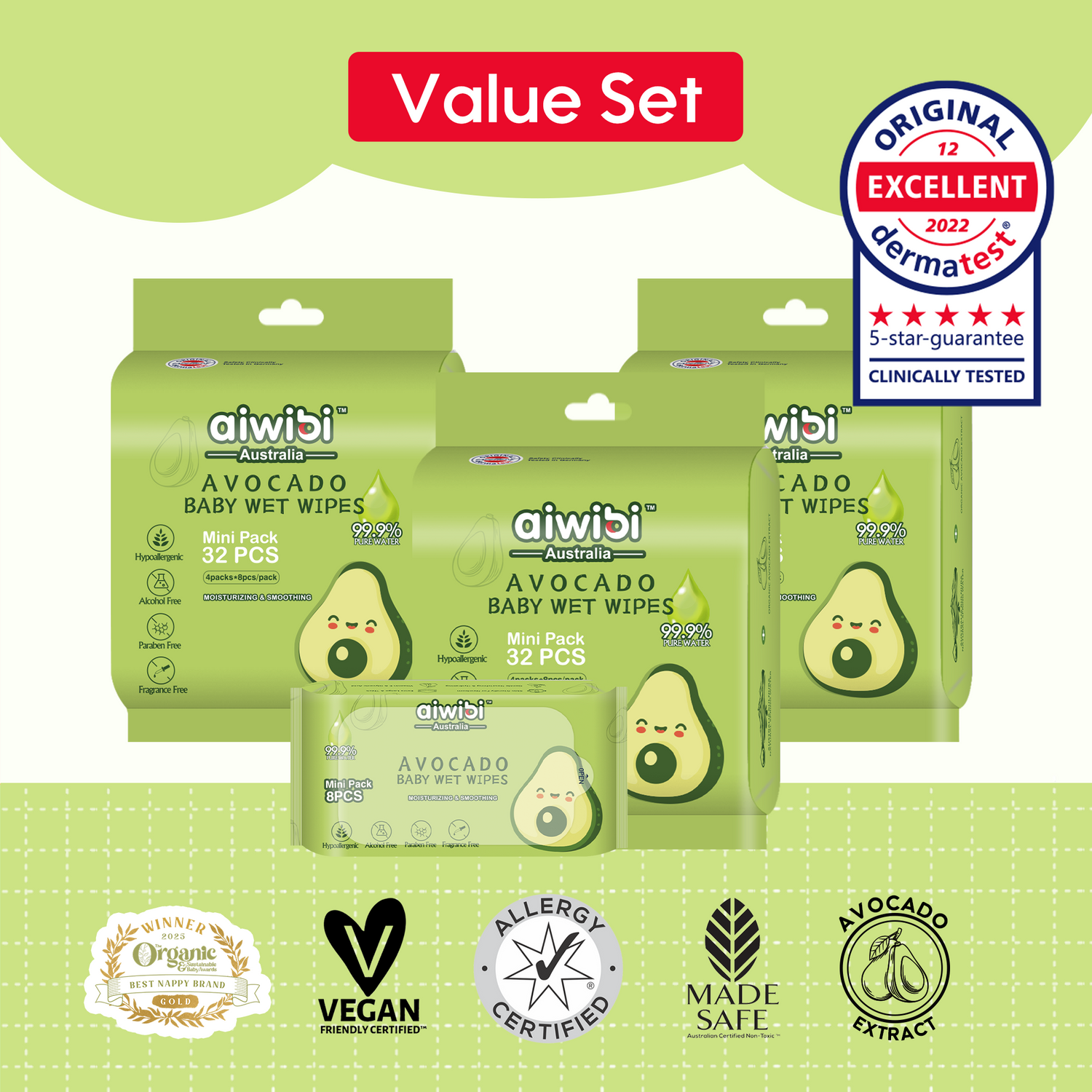 Mini Pocket Portable  Avocado Wipes*3
