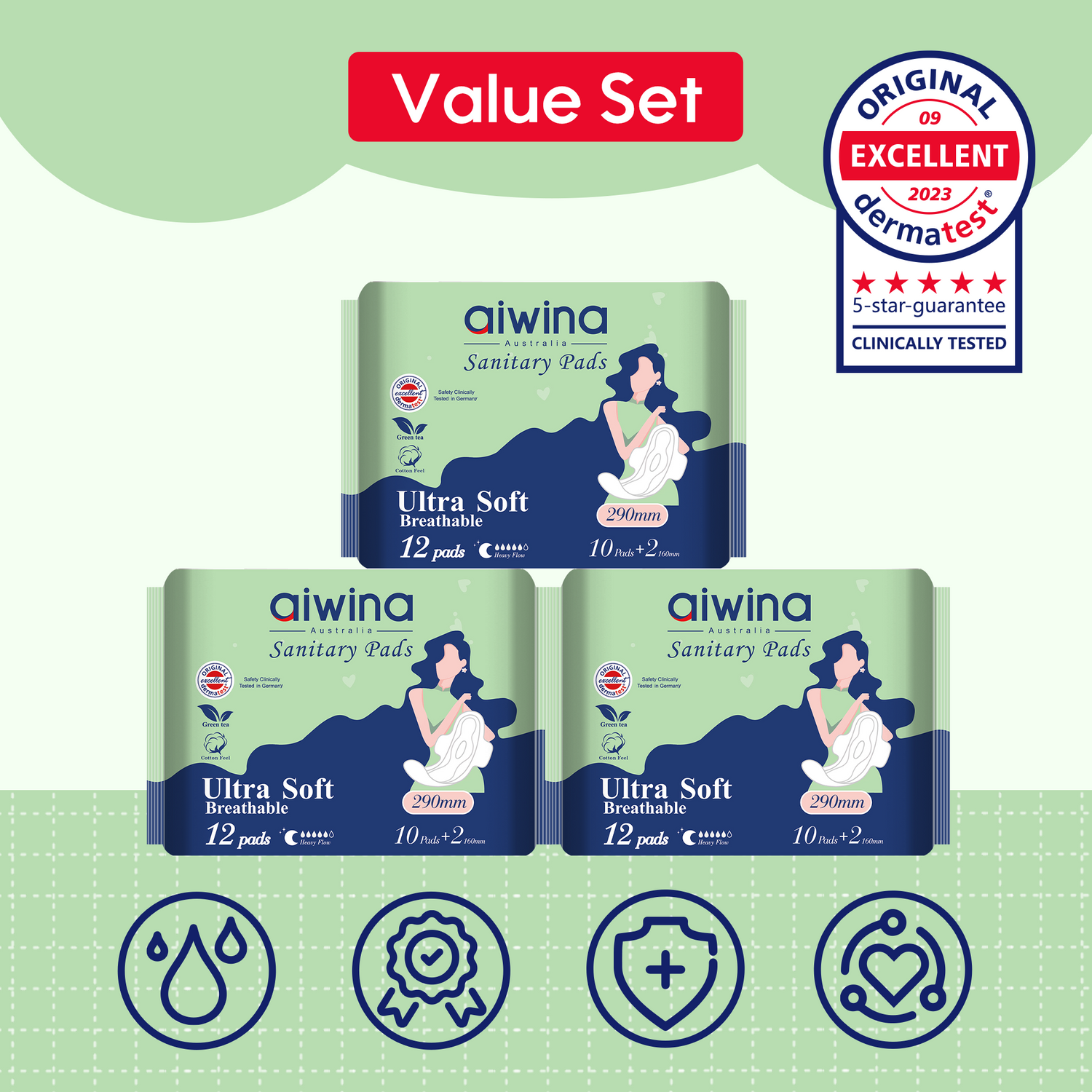 Ultra Soft Breathable Sanitary pads—Green*3