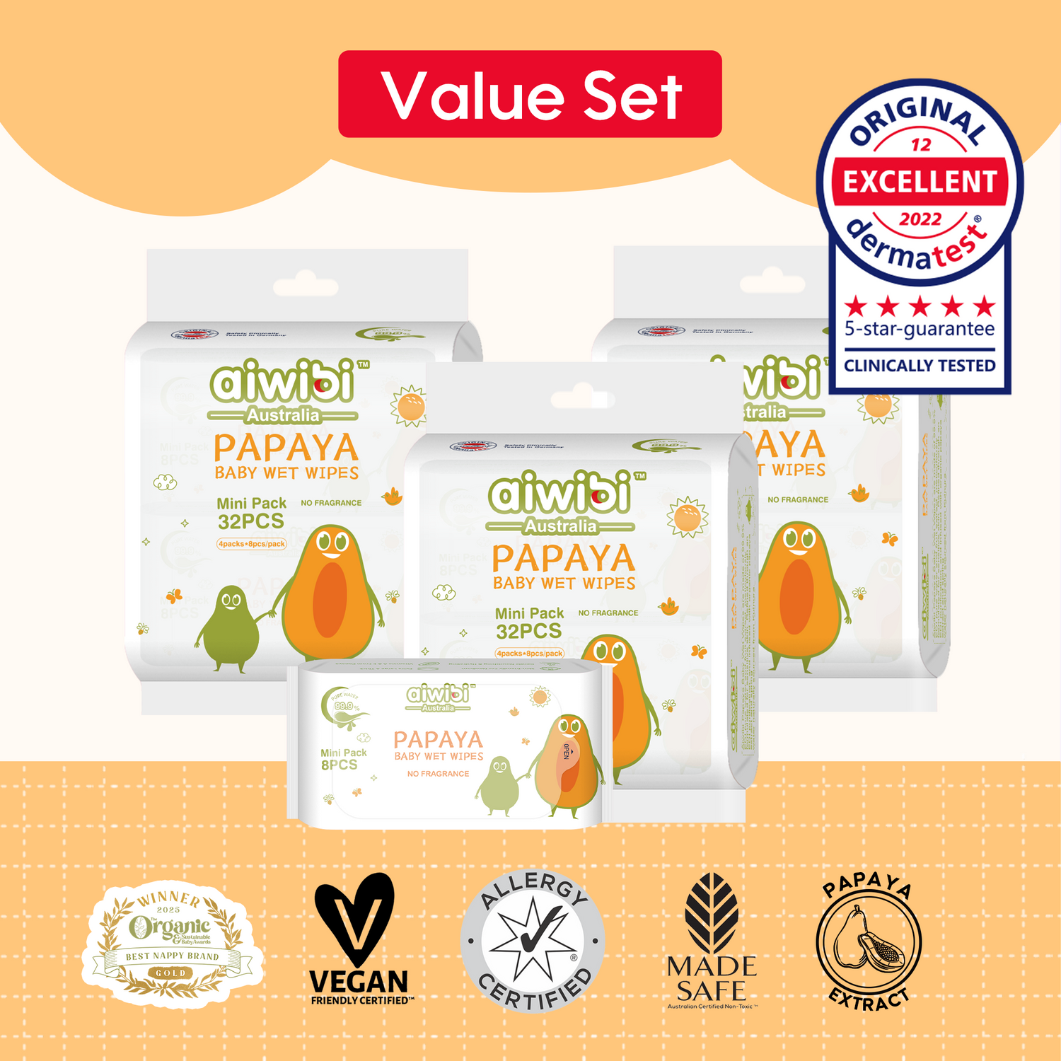 Mini Pocket Portable Papaya Wipes*3