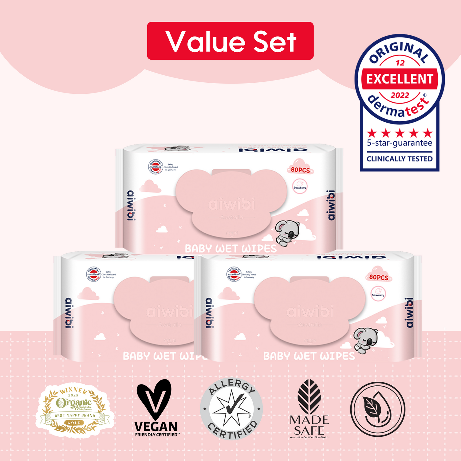 Gentle Soft Baby Wet Wipes 80Pcs—Strawberry*3