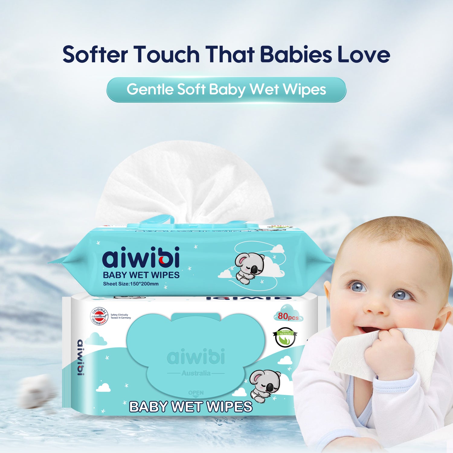 Gentle Soft Baby Wet Wipes 80Pcs—Natural tea oil