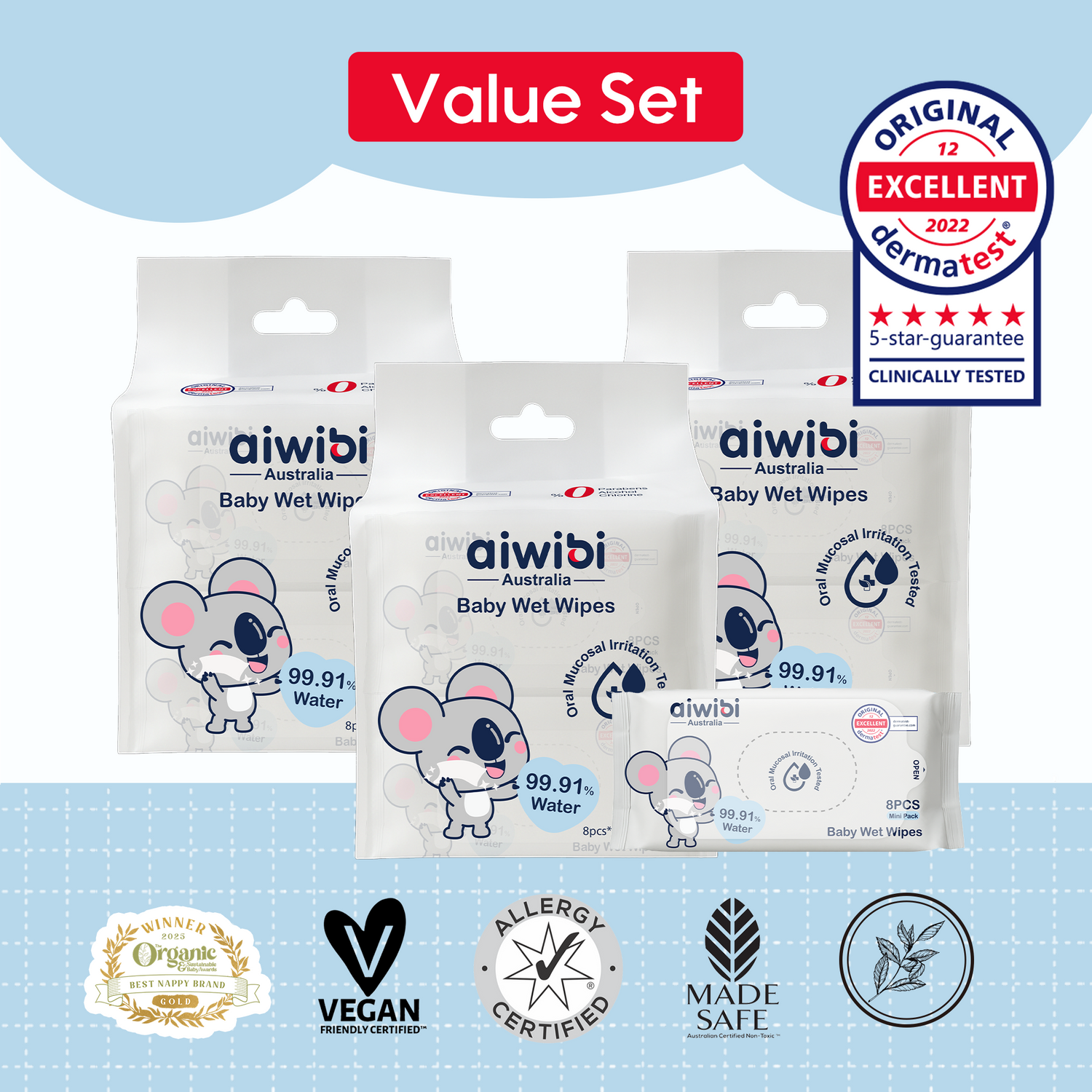 Mini Pocket Portable Pure Water Wipes*3