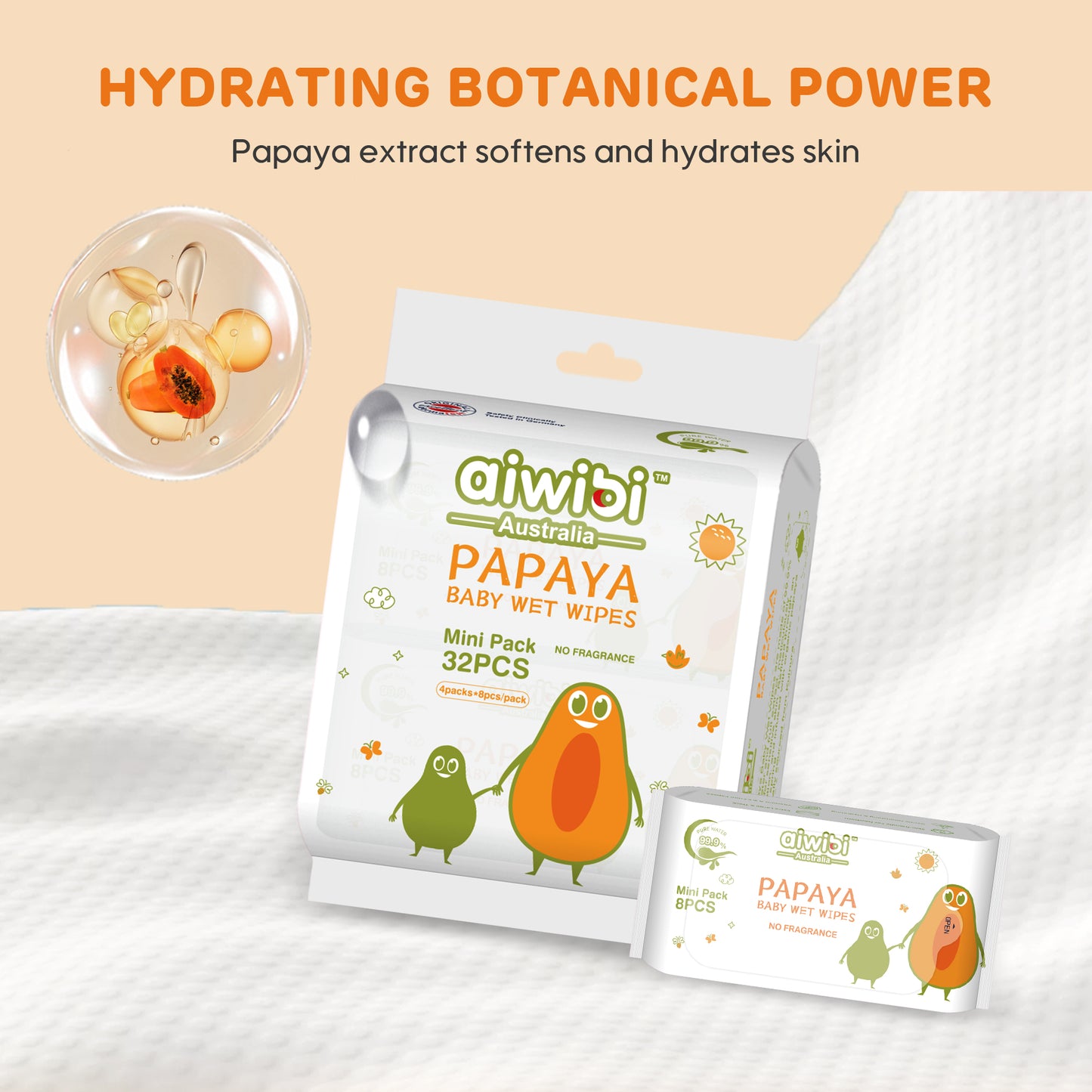 Mini Pocket Portable  Papaya Wipes